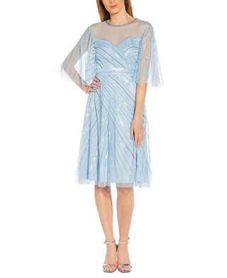 Adrianna Papell Women's Beaded Flutter Sleeve Dress Blue