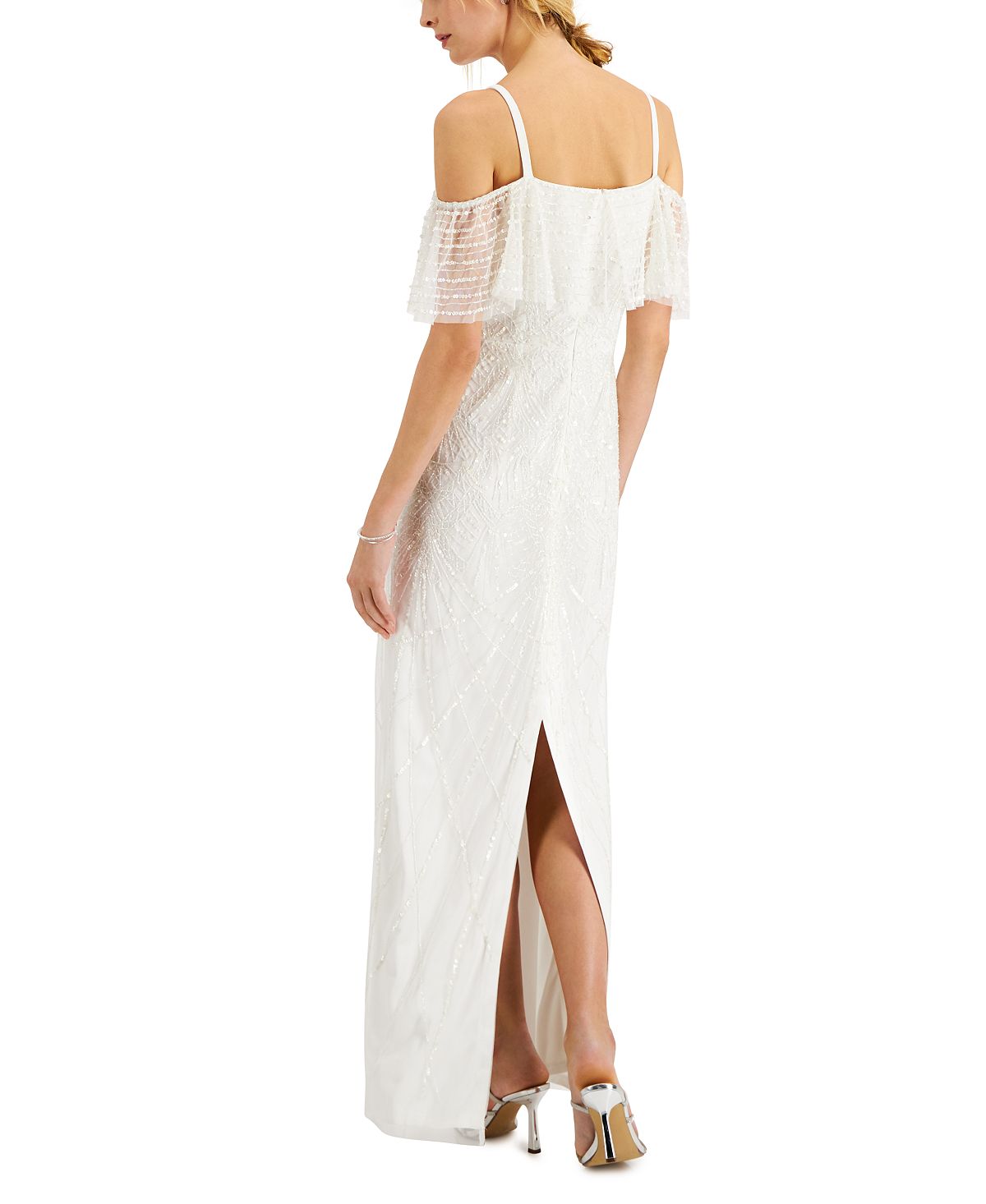 Adrianna Papell Women's Beaded Cold Shoulder Gown White Size 10