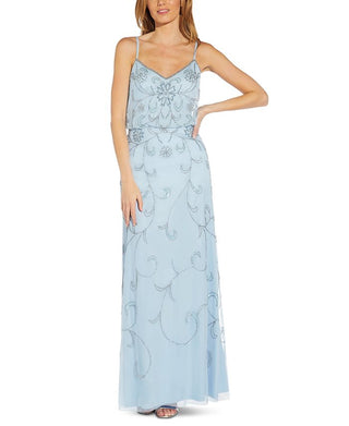 Adrianna Papell Women's Embellished Blouson Gown Blue Size 10