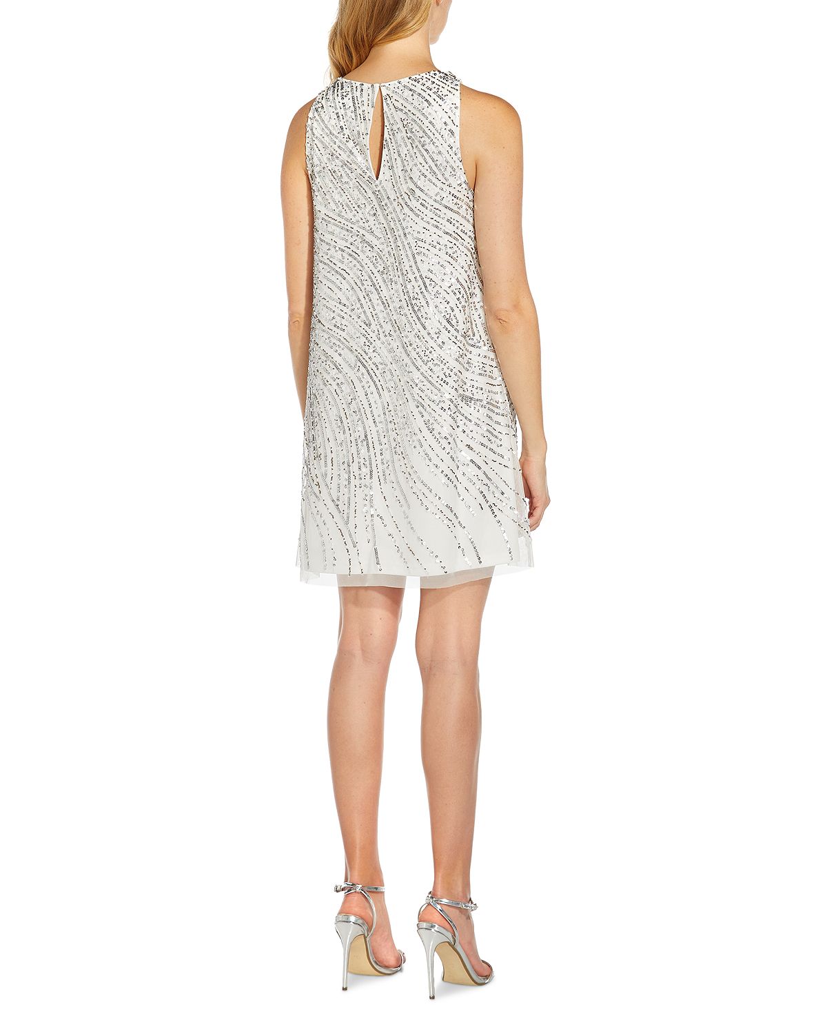 Adrianna Papell Women's Back Lined Sleeveless Round Neck Short Party Shift Dress White Size 2