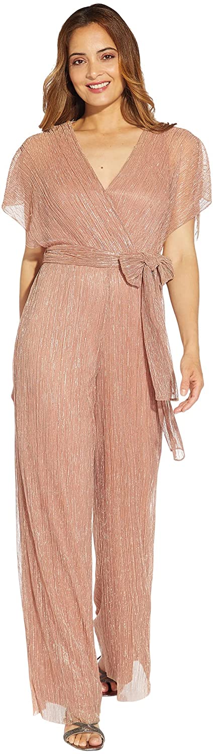 Adrianna Papell Women's Flutter Sleeved Surplice Jumpsuit Pink Size 10