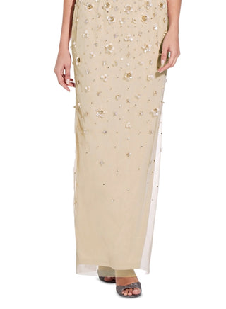 Adrianna Papell Women's Off The Shoulder 3-D Beaded Gown Brown Size 14