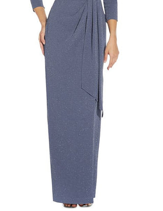 Adrianna Papell Women's Gathered Waist Metallic Threaded Gown Blue Size 8