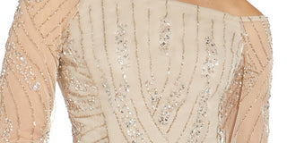 Adrianna Papell Women's Beaded Off The Shoulder Top Beige Size 16