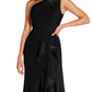 Adrianna Papell Women's One Shoulder Beaded Ruffled Gown Black Size 6
