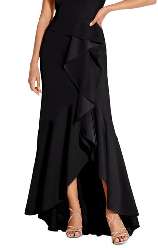 Adrianna Papell Women's One Shoulder Beaded Ruffled Gown Black Size 6