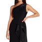 Adrianna Papell Women's One Shoulder Beaded Ruffled Gown Black Size 8