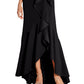 Adrianna Papell Women's One Shoulder Beaded Ruffled Gown Black Size 8
