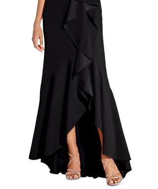 Adrianna Papell Women's One Shoulder Beaded Ruffled Gown Black Size 8