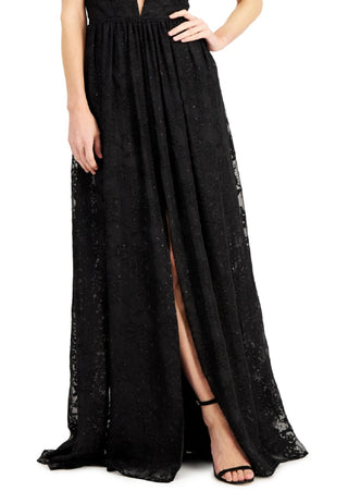 Aidan By Aidan Mattox Women's Plunge Neck Flutter Sleeve Gown Black Size 16