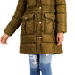 Steve Madden Junior's Faux Fur Trim Hooded Puffer Coat Green Size Small