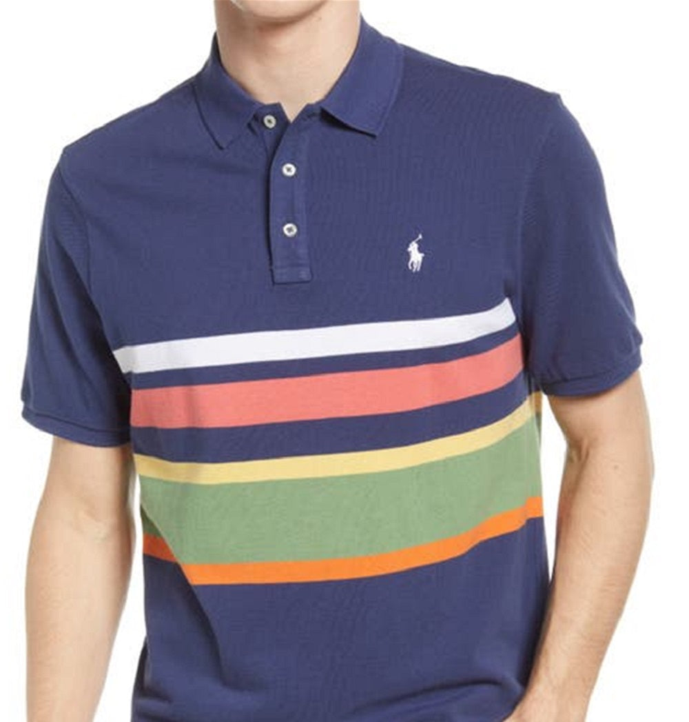 Polo Ralph Lauren Men's Stripe Piqué Polo Blue Size Medium