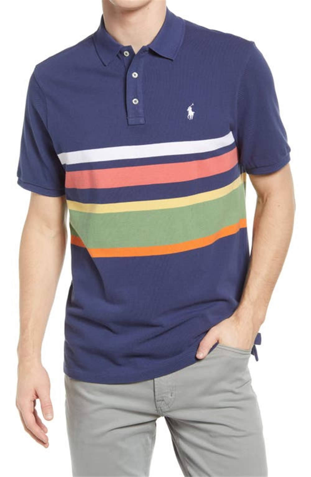 Polo Ralph Lauren Men's Stripe Piqué Polo Blue Size Medium