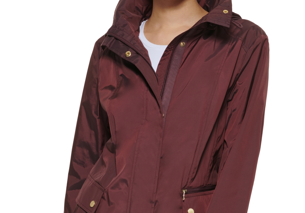 Cole Haan Women's Black Hooded Raincoat Packable Size Medium