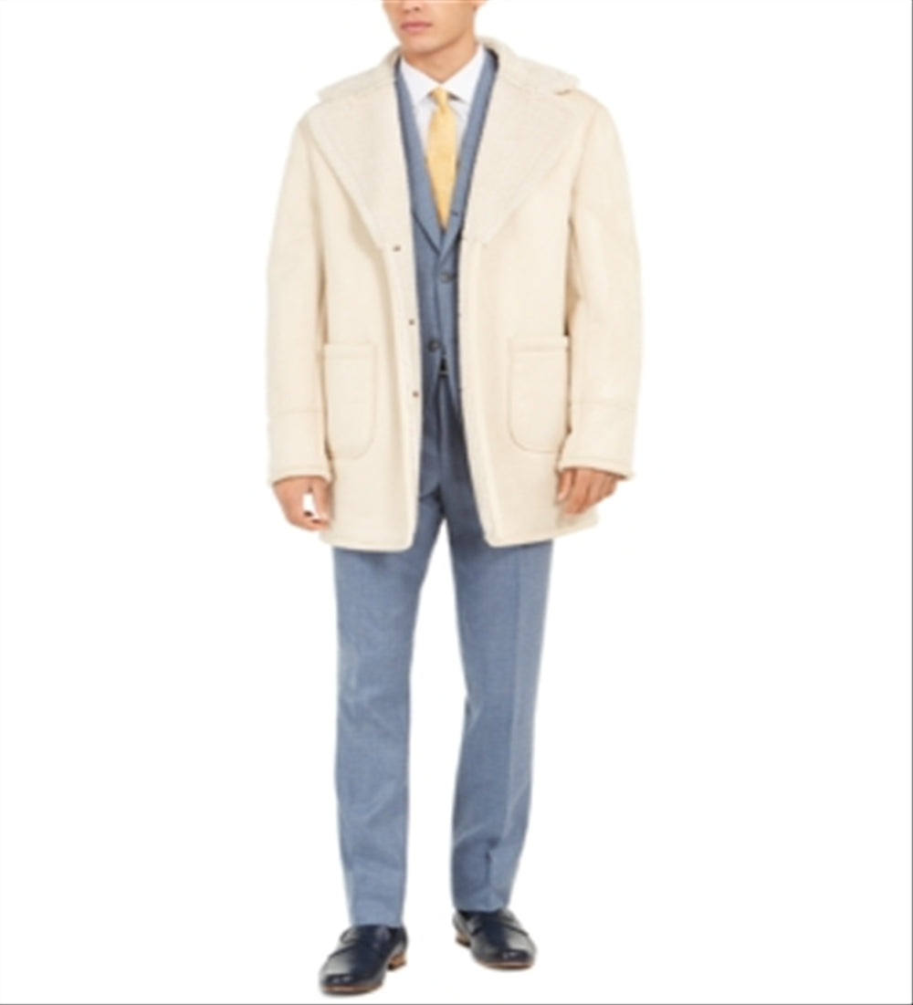 Tallia Men's Faux Fur Solid Overcoat Brown Size XX-Large