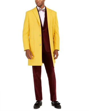 Tallia Men's Solid Overcoat Yellow Size Large