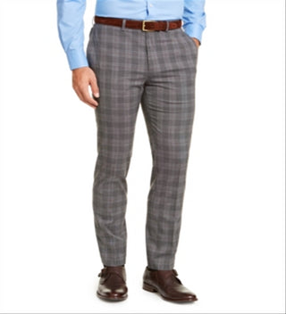 Calvin Klein Men's Slim Fit Stretch Wrinkle Resistant Plaid Dress Pants Gray Size 32X29