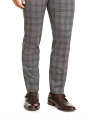 Calvin Klein Men's Slim Fit Stretch Wrinkle Resistant Plaid Dress Pants Gray Size 32X29