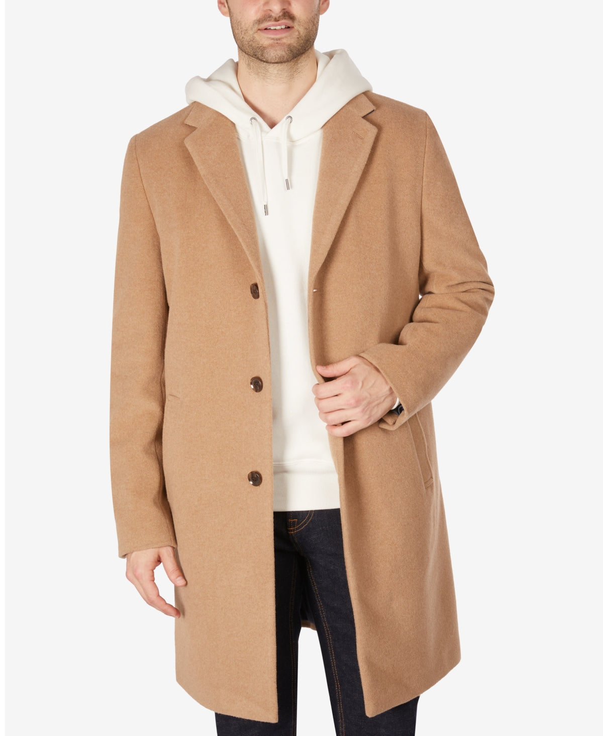 Tommy Hilfiger Men's Addison Wool Blend Trim Fit Overcoat Brown Size 36