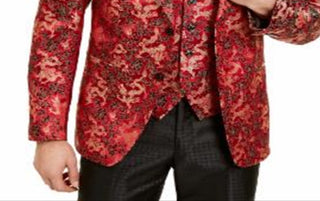 Tallia Men's Short Metallic Dragon Floral Satin Suit Jacket Red Size 42
