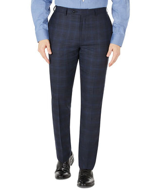Calvin Klein Men's Infinite Stretch Windowpane Wool Suit Separate Pants Blue Size 32X32