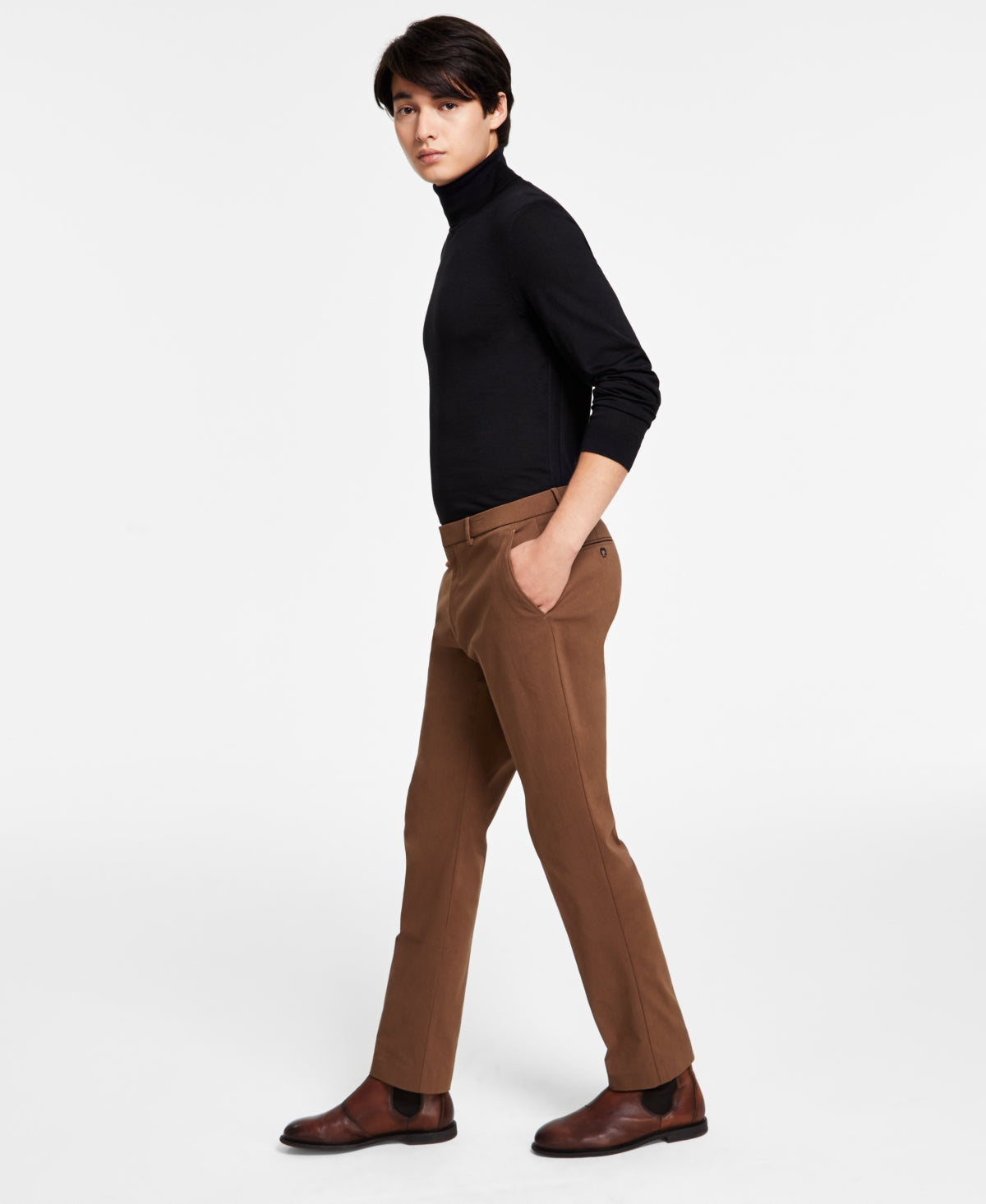 Tommy Hilfiger Men's Modern Fit Th Flex Stretch Comfort Pants Brown Size 44X32