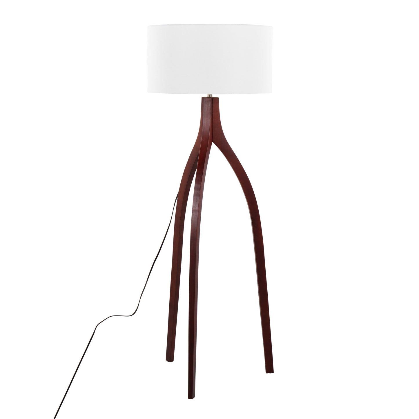 Wishbone Contemporary Floor Lamp in Walnut Wood with White Fabric Shade