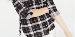 Polly & Esther Junior's Plaid Roll Tab Shirt Black Size X-Large