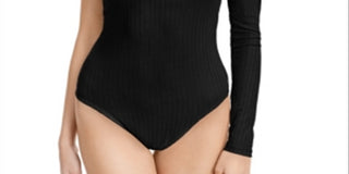 Polly & Esther Junior's One Shoulder Rib Knit Bodysuit Black Size Large