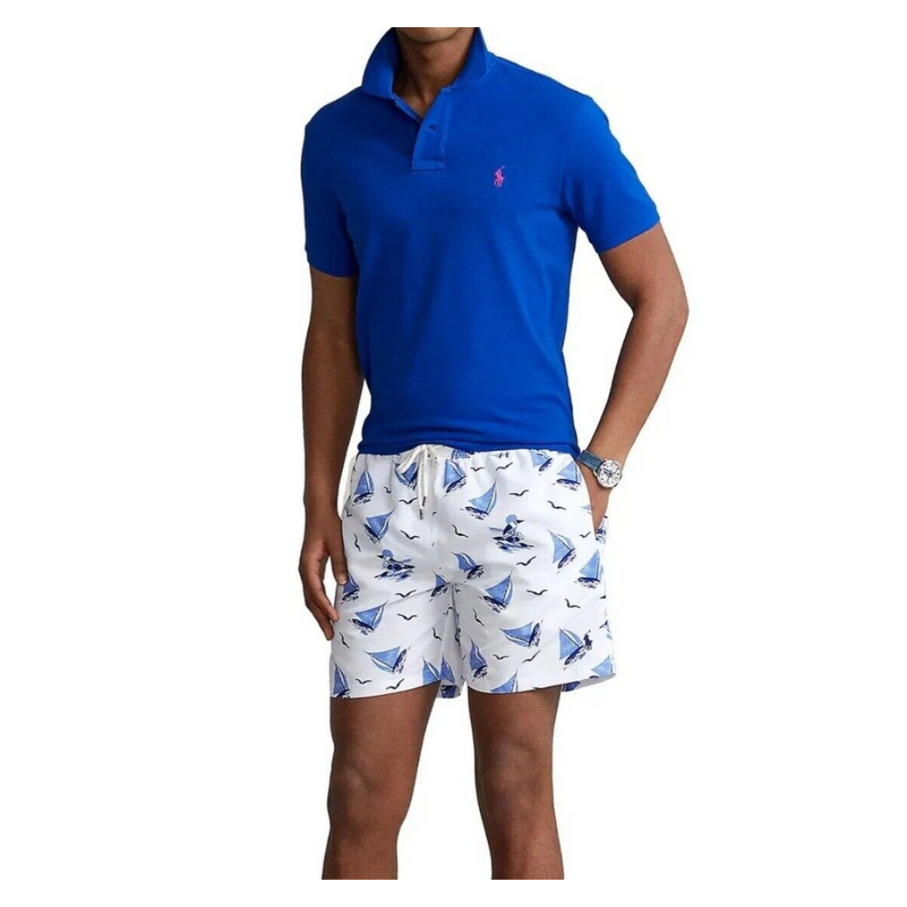 Polo Ralph Lauren Men's Traveler Sailboat Print Swim Trunks Blue Size Large