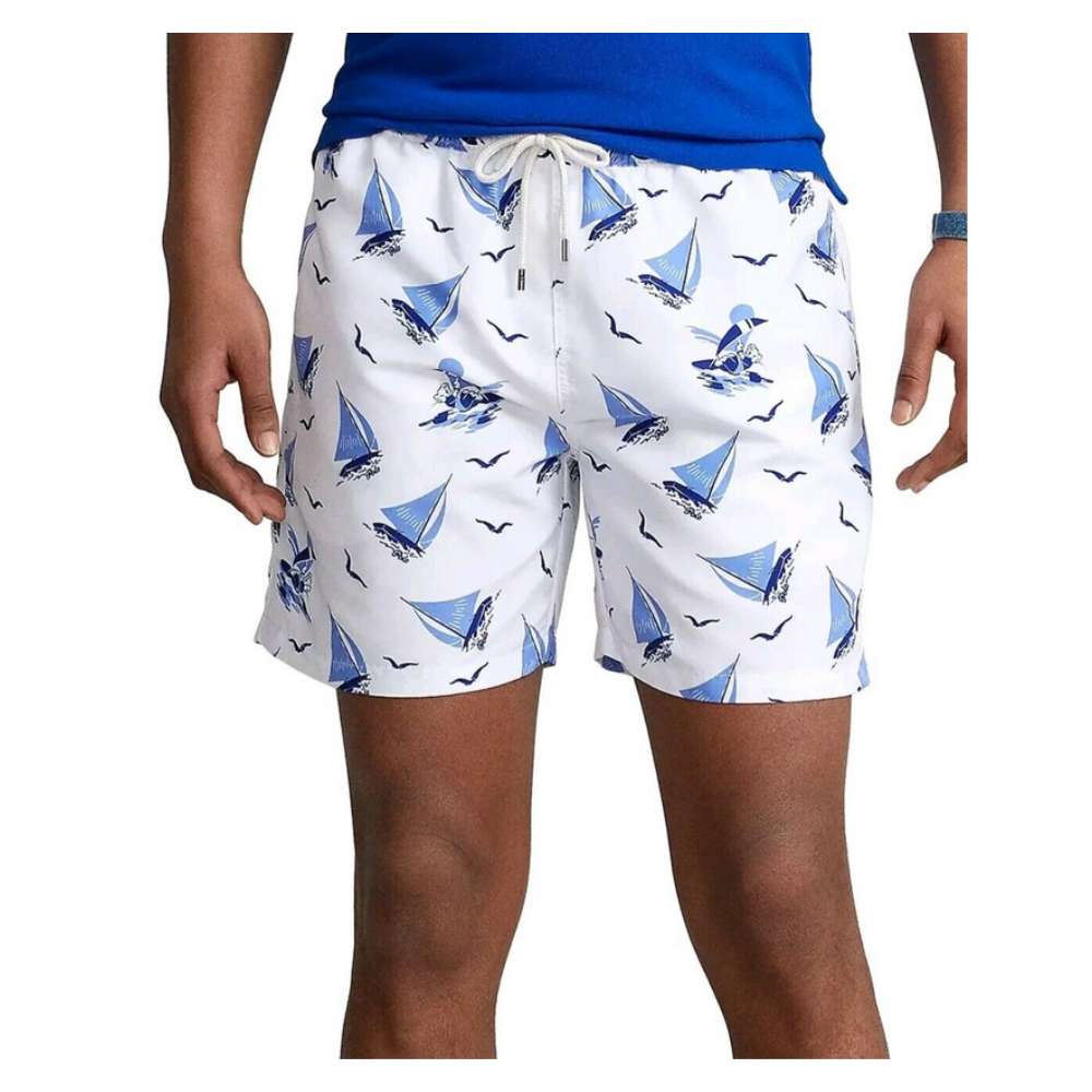 Polo Ralph Lauren Men's Traveler Sailboat Print Swim Trunks Blue Size Large