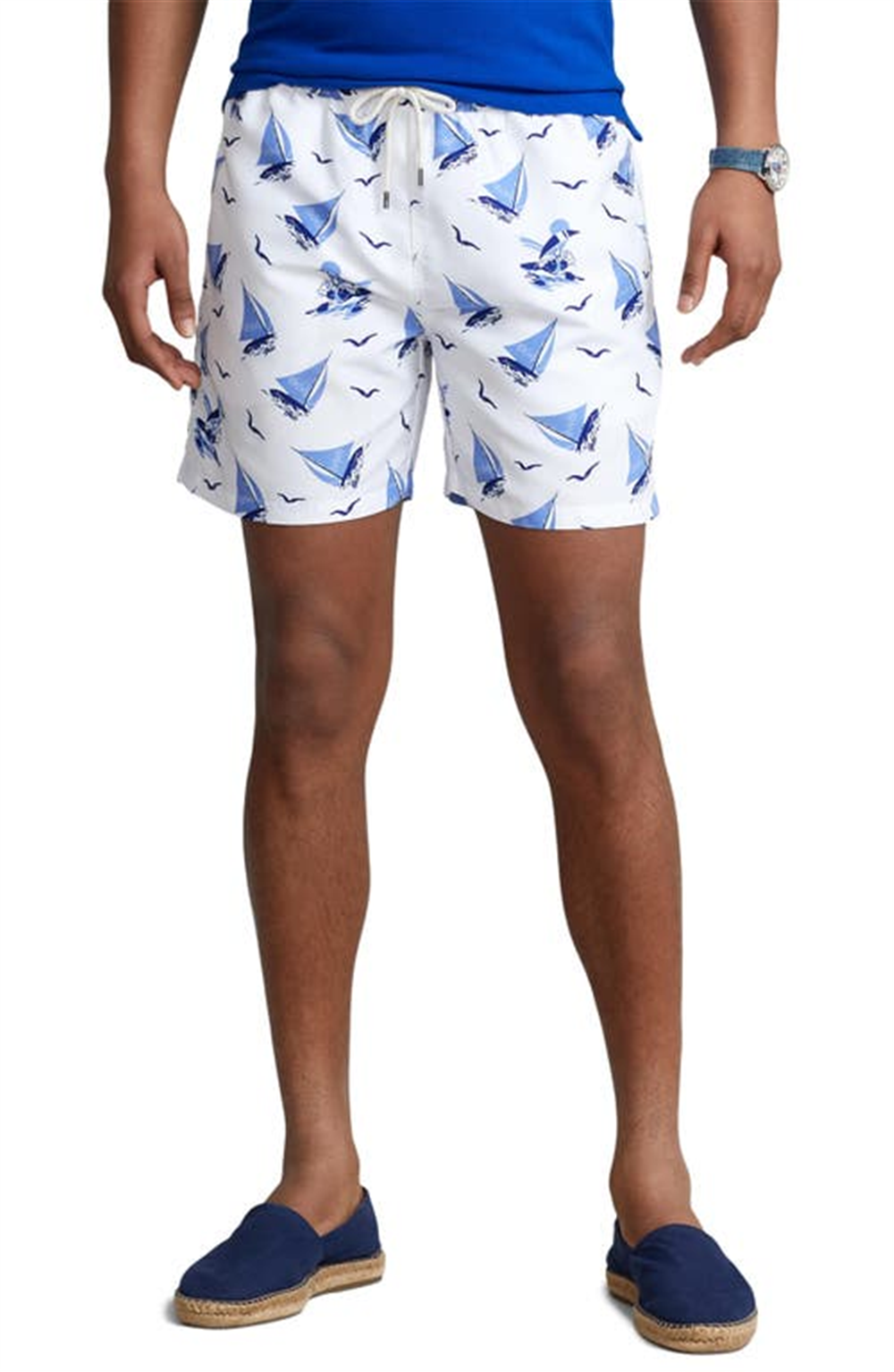 Polo Ralph Lauren Men's Traveler Sailboat Print Swim Trunks Blue Size Large