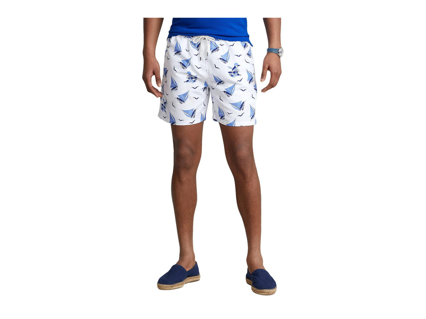 Polo Ralph Lauren Men's Traveler Sailboat Print Swim Trunks White Size Medium