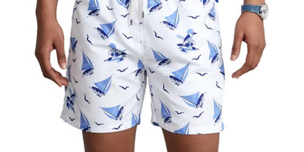 Polo Ralph Lauren Men's Traveler Sailboat Print Swim Trunks White Size Medium