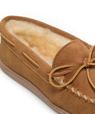 Minnetonka Men's Genuine Shearling Moccasin Slipper Brown Size 11 M