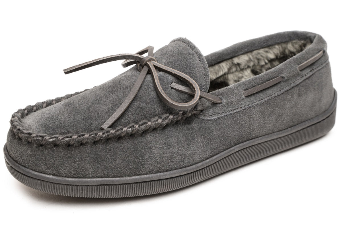 Minnetonka Men's Faux Shearling Lined Hard Sole Slipper Gray Size 12 W