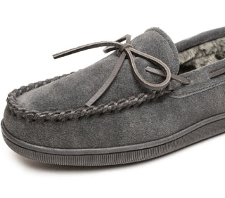 Minnetonka Men's Faux Shearling Lined Hard Sole Slipper Gray Size 12 W