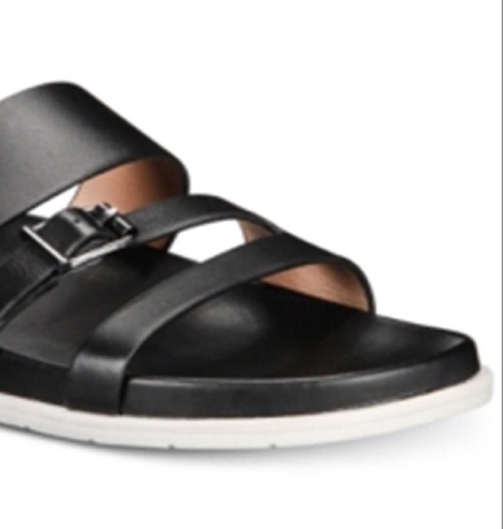 Aqua College Women's Sloan Leather Open Toe Casual Slide Sandals Black Size 7 M