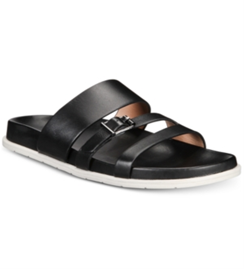 Aqua College Women's Sloan Leather Open Toe Casual Slide Sandals Black Size 7 M