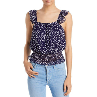 Aqua Women's Abstract Dot Ruffle Top Blue Size Small