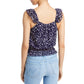 Aqua Women's Abstract Dot Ruffle Top Blue Size Small