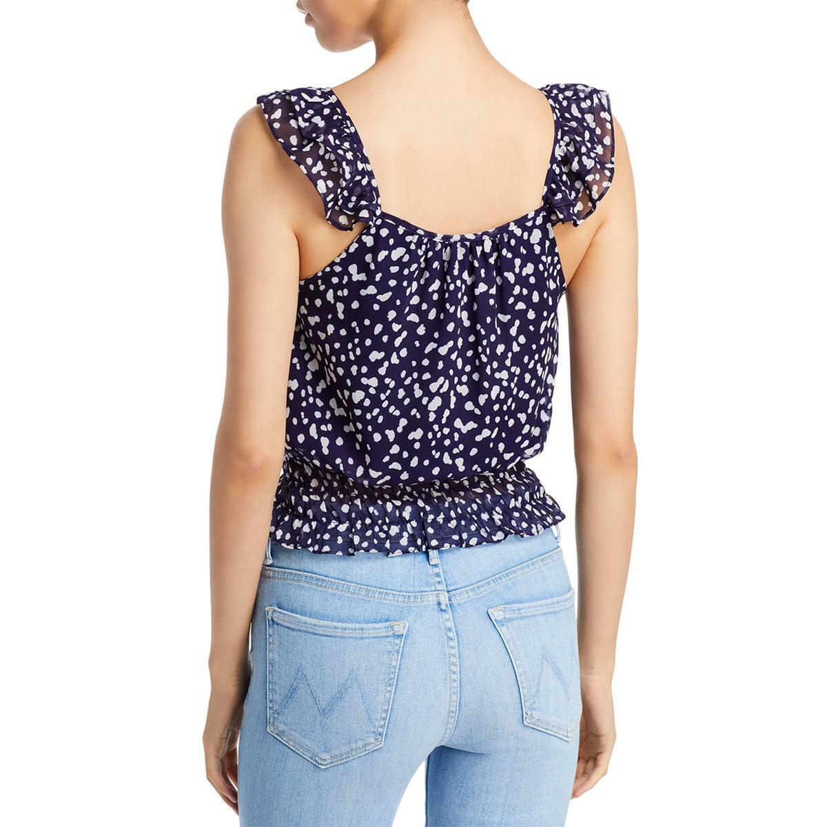 Aqua Women's Abstract Dot Ruffle Top Blue Size Small