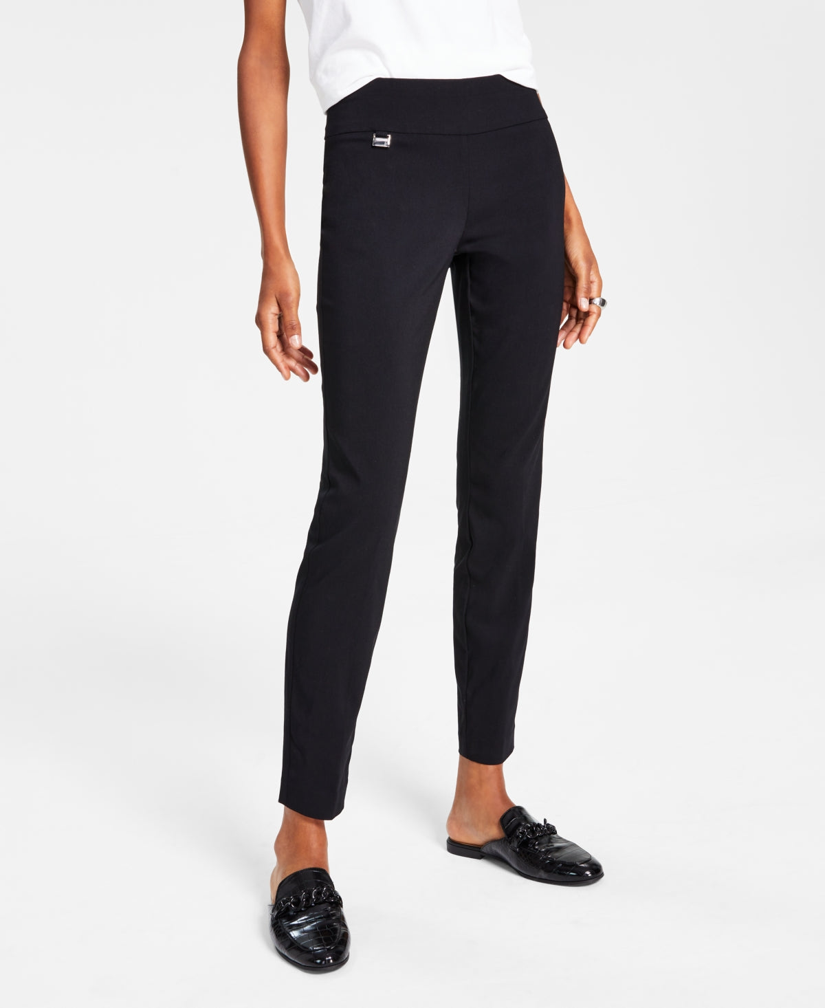 Alfani Women's Tummy Control Pull On Skinny Pants Black Size 6