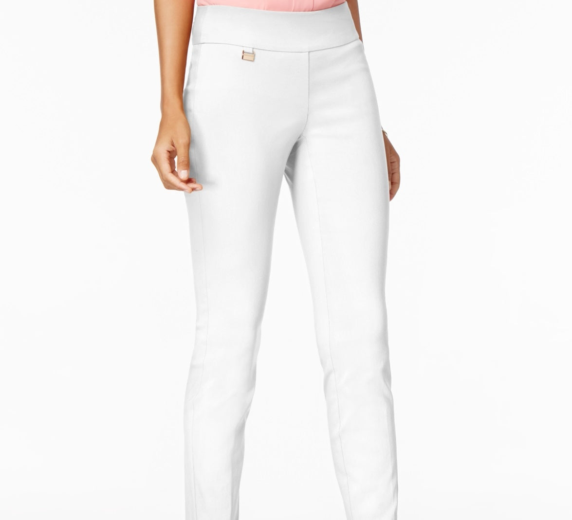 Alfani Women's Tummy Control Pull On Skinny Pants White Size 4