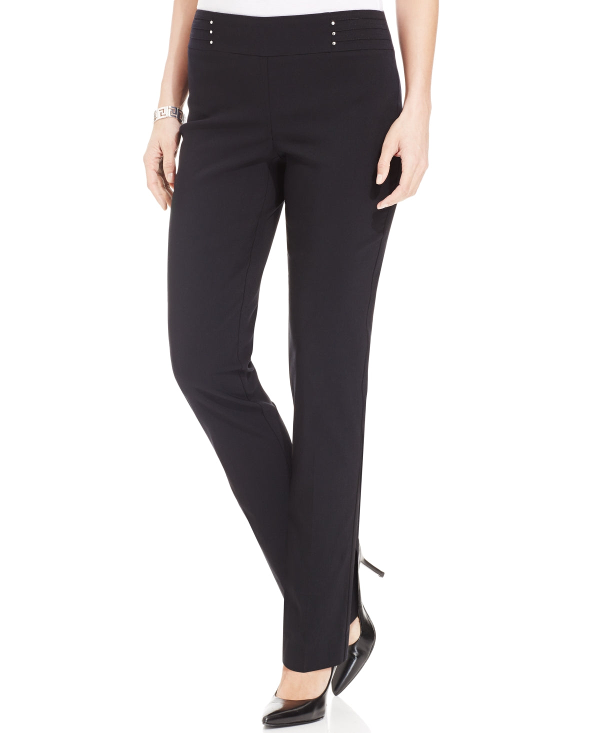 JM Collection Women's Studded Pull On Tummy Control Pants Black Size Small