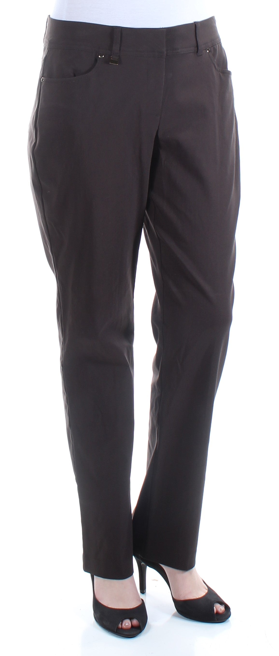 JM Collection Women's Length Curvy Fit Straight-Leg Pants Brown Size 18