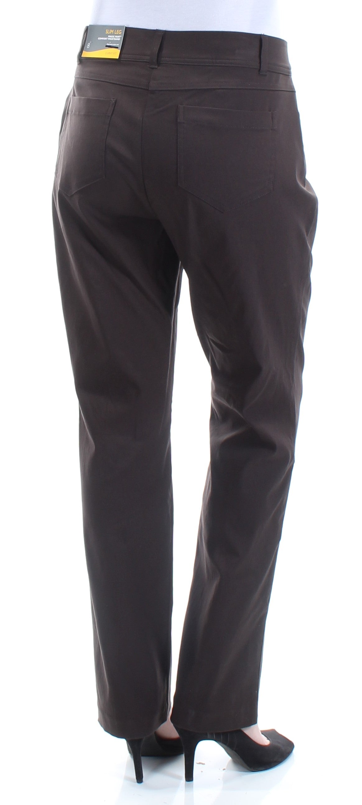 JM Collection Women's Length Curvy Fit Straight-Leg Pants Brown Size 18