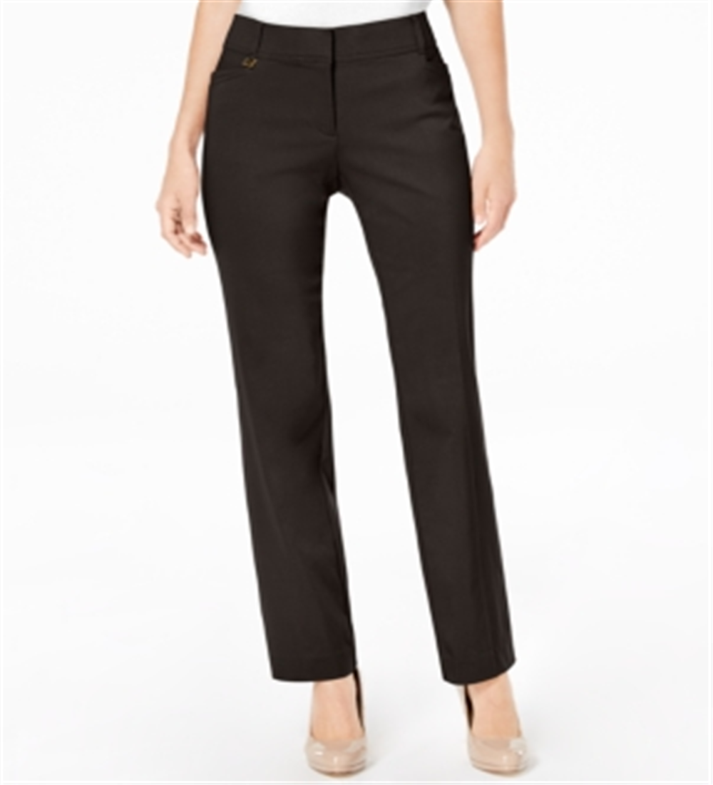 JM Collection Women's Length Curvy Fit Straight-Leg Pants Brown Size 18