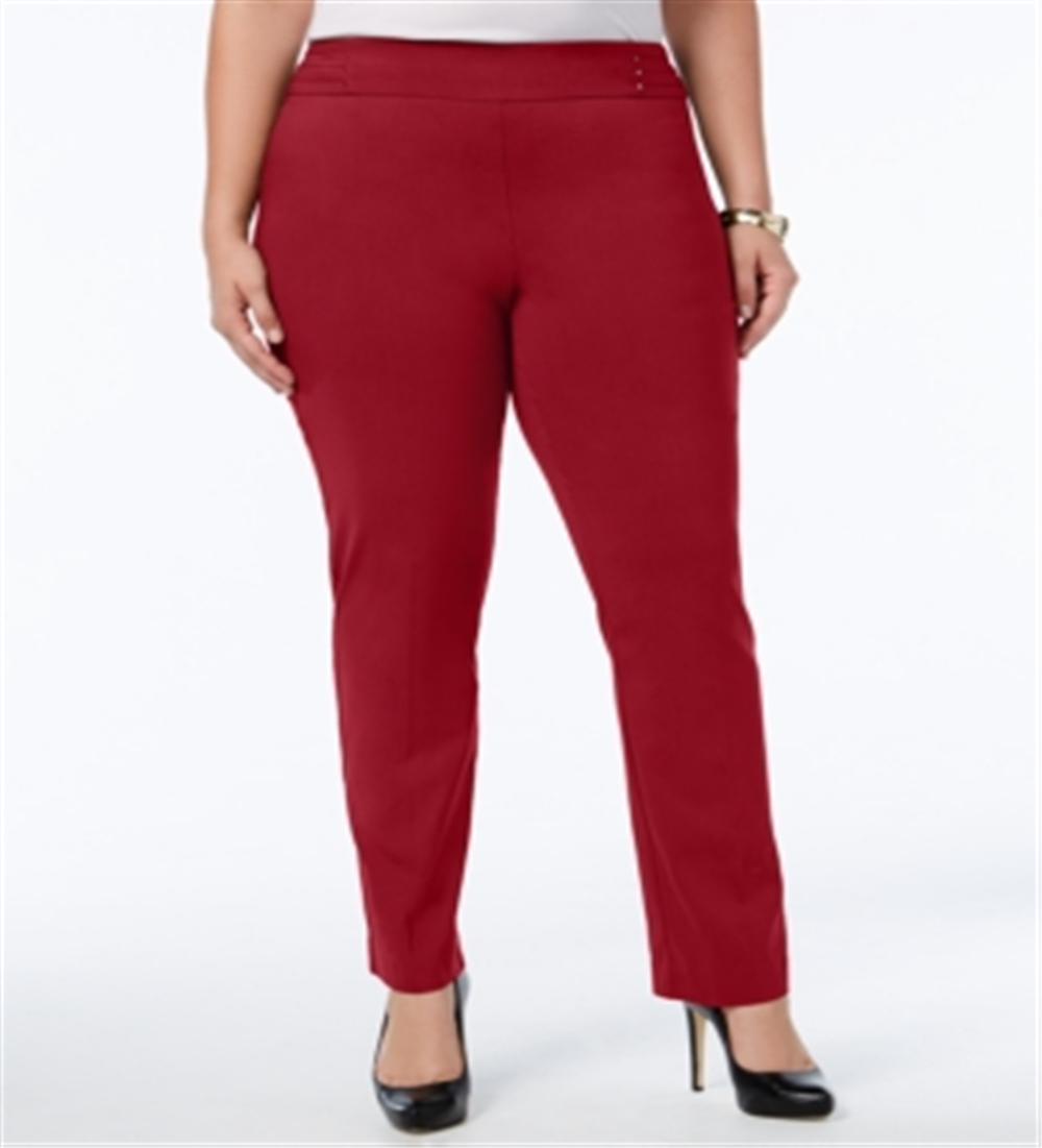 JM Collection Women's Tummy Control Pull On Slim Leg Pants Red Size 16W