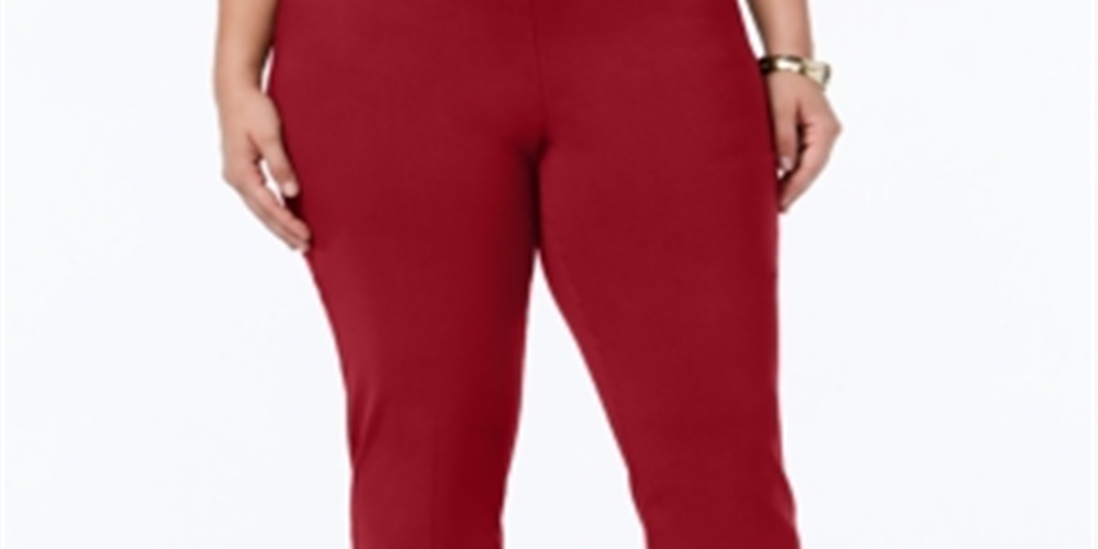 JM Collection Women's Tummy Control Pull On Slim Leg Pants Red Size 16W